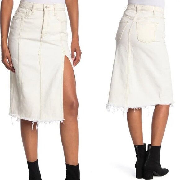NWT Free People White Mambo Denim Midi Skirt Size 27 New With Tags Jean Boho - Picture 12 of 12